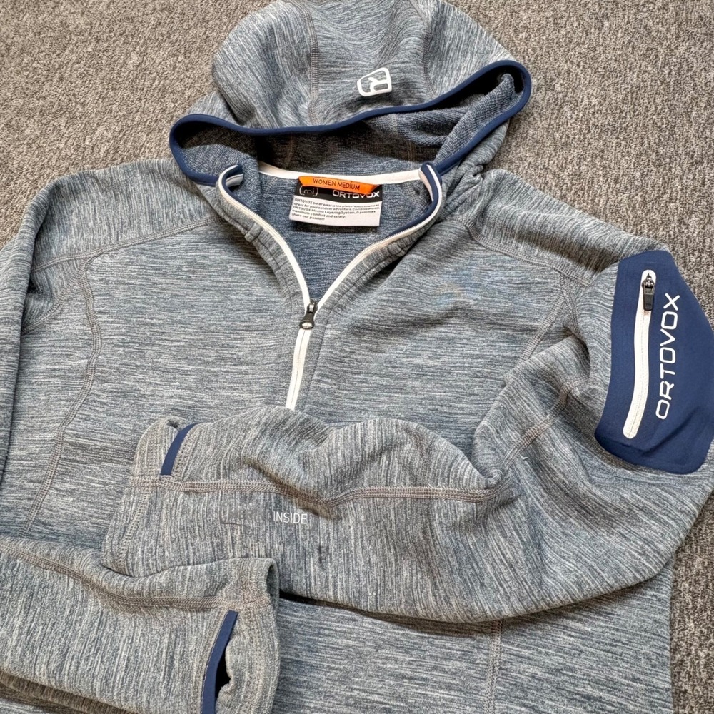 Ortovox Fleece Light Grid Zip Neck Hoody Medium Merino Wool Warm